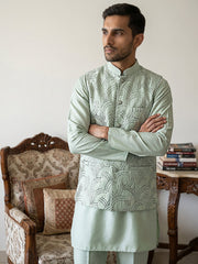 Men's Designer Sequins Nehru Jacket with Kurta Pyjama ( 65KPWC 5586Pi 4173Pista )