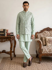 Men's Designer Sequins Nehru Jacket with Kurta Pyjama ( 65KPWC 5586Pi 4173Pista )