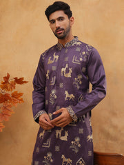 Men Silk Blend Kurta Pyjama with Embroidery (65KP 5412 Purple ) [FF] [F-3]