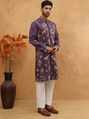 Men Silk Blend Kurta Pyjama with Embroidery (65KP 5412 Purple ) [FF] [F-3]