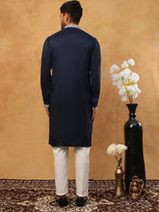 Men Silk Blend Embroidered Kurta Pyjama (65KP 5415 Navy ) [FF] [B-1-2]
