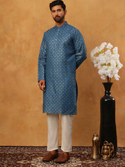 Festive Cotton Blend Printed Kurta Pyjama Set (65KP 5421 Blue ) [FF] [P-11-10]