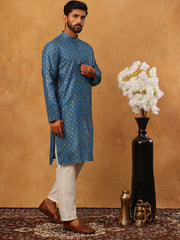 Festive Cotton Blend Printed Kurta Pyjama Set (65KP 5421 Blue ) [FF] [P-11-10]