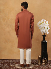 Luxury Silk Blend Thread Work Kurta Pyjama Set (65KP 5432 Brown ) [FF] [B-9]
