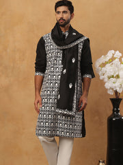Silk Blend Embroidered Kurta Pyjama Dupatta Set (65KP D 5438 Black ) [FF] [P-14]
