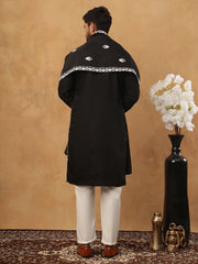 Silk Blend Embroidered Kurta Pyjama Dupatta Set (65KP D 5438 Black ) [FF] [P-14]