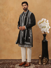 Silk Blend Embroidered Kurta Pyjama Dupatta Set (65KP D 5438 Black ) [FF] [P-14]