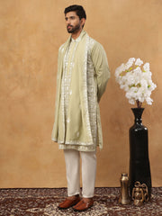 Silk Blend Embroidered Kurta Pyjama Dupatta Set (65KP D 5438 Pista ) [FF] [P-14]