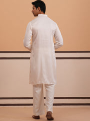 Men's Geometric Embroidered Kurta Set (65KP PJ11W 5358 White )