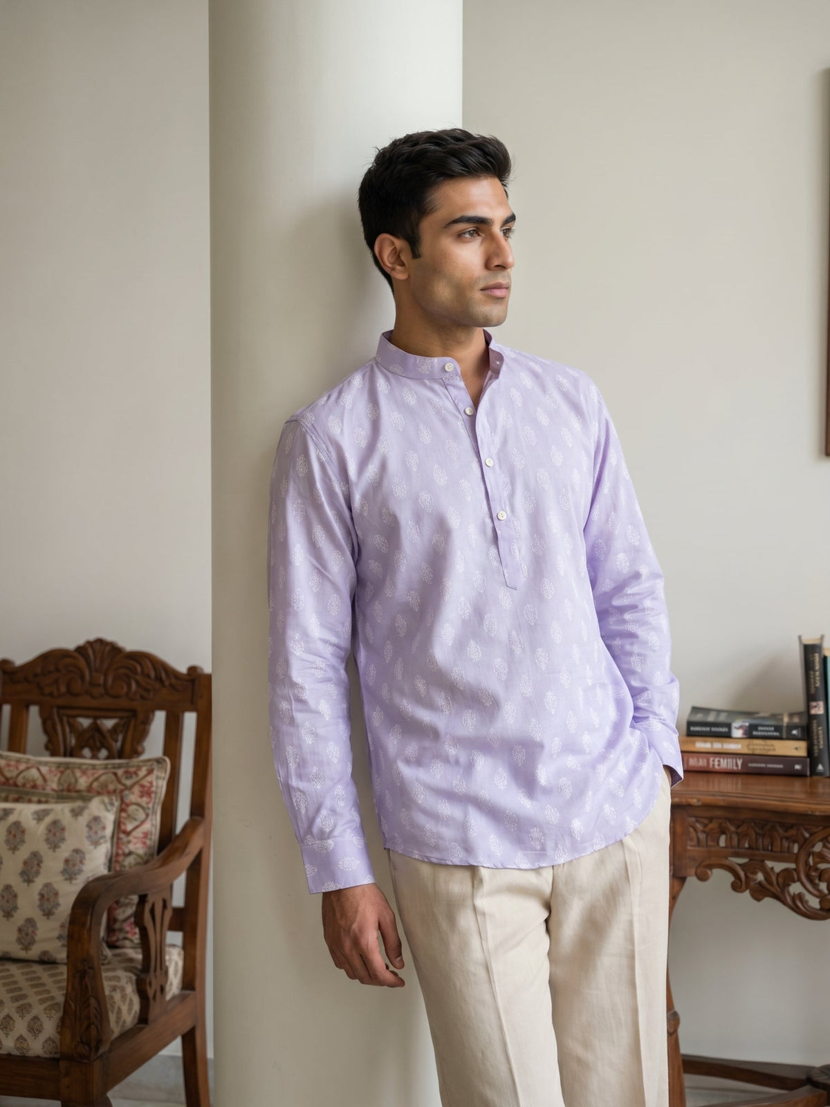 Cotton Blend Traditional Printed Short Kurta ( 65SK 5564Purple ) [FF] [A-13]