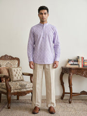 Cotton Blend Traditional Printed Short Kurta ( 65SK 5564Purple ) [FF] [A-13]