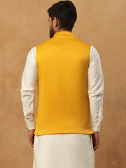 Men’s Silk Blend Embroidered Nehru Jacket (65WC 4150 Mustard )