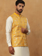 Men’s Silk Blend Embroidered Nehru Jacket (65WC 4150 Mustard )