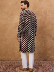 Men Brown Viscose Rayon Solid Embroidered Straight Kurta With Pant Set-MKSET1536