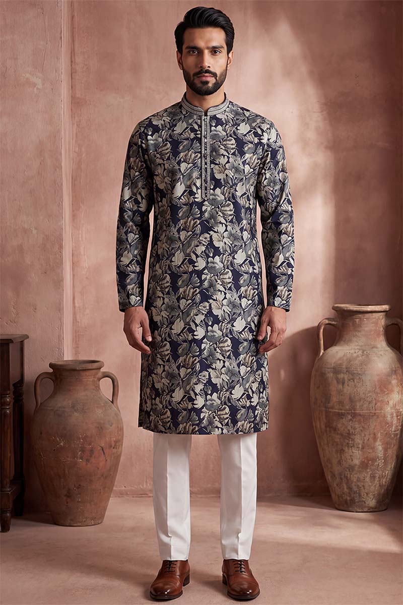 Blue Viscose Rayon Floral Printed Kurta MKU1982