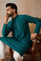 Turquoise Blue Rayon Embroidered Solid Straight Kurta MKU2184