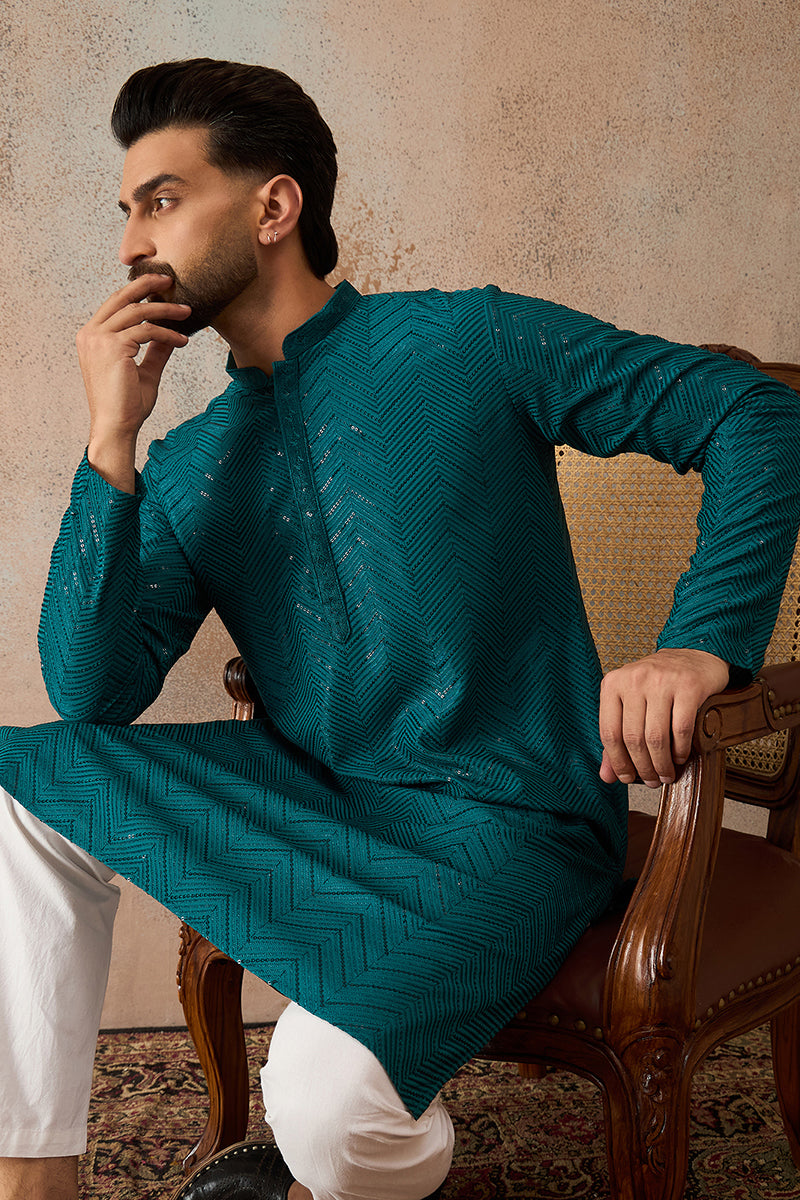 Turquoise Blue Rayon Embroidered Solid Straight Kurta MKU2184
