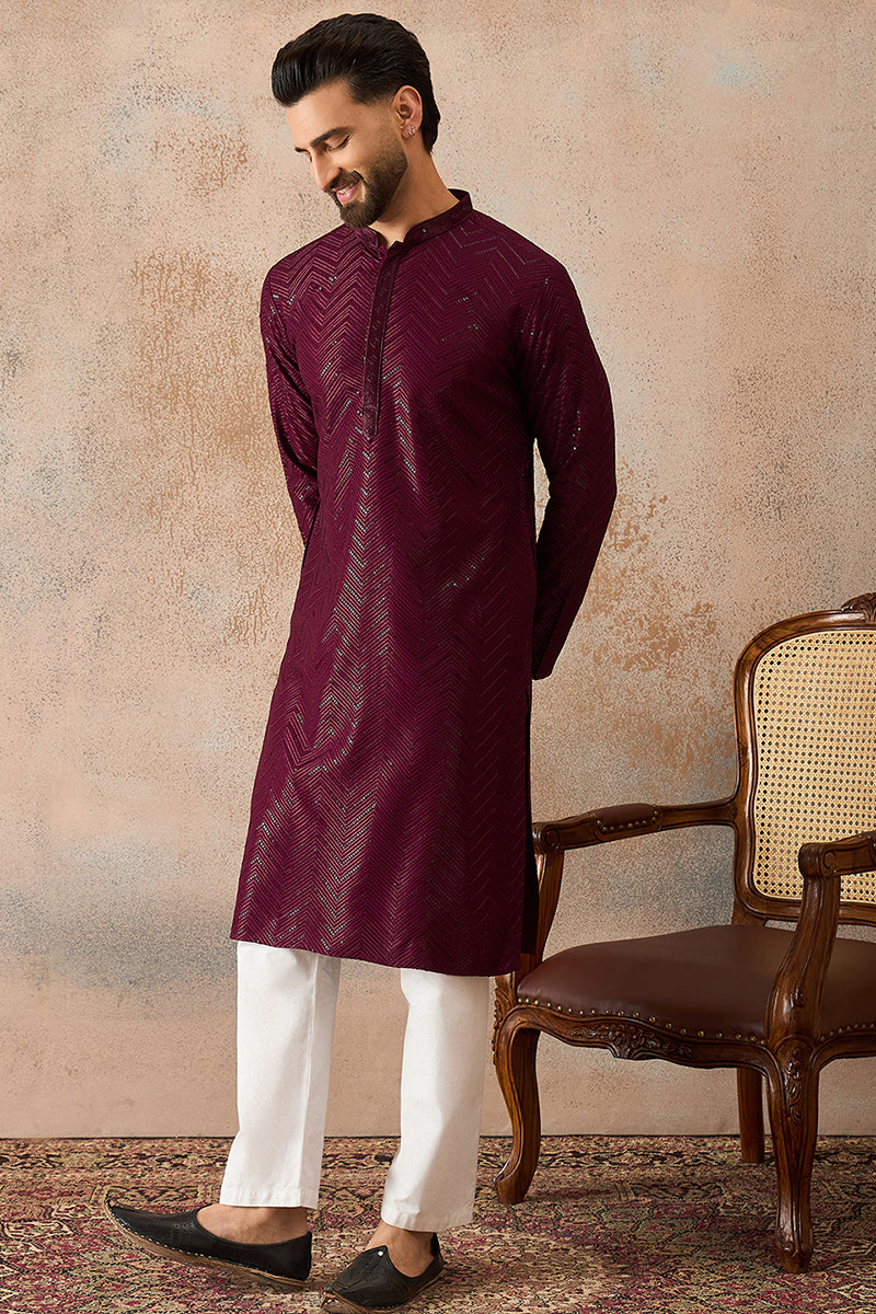 Purple Rayon Embroidered Solid Straight Kurta MKU2187