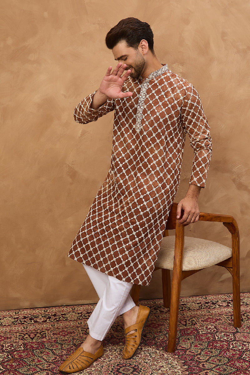 Brown Viscose Solid Indian Wear for Men HMKU1535 | DesiQlo