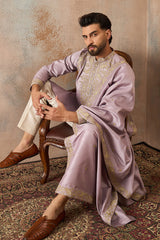 Lavender Zari Embroidered Silk Blend Kurta with Dupatta MKUD1047