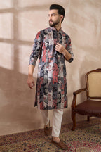 Black Silk Blend Printed Mandarin Collar Straight Kurta With Trouser MKSET1977