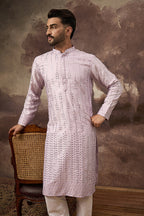 Lavender Silk Blend Solid Embroidered Straight Kurta MKU1359