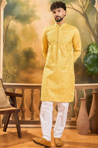 Yellow Silk Blend Solid Embroidered Straight Kurta MKU1494