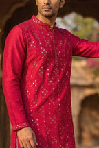 Pink Silk Blend Solid Embroidered Kurta With Trousers MKSET2076