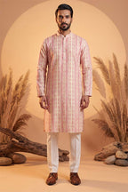 Multi Silk Blend Abstract Printed Kurta With Trousers MKSET2257