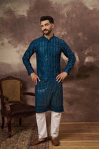 Blue Silk Blend Solid Embroidered Straight Kurta MKU1358