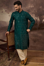 Teal Silk Solid Embroidered Straight Kurta MKU1357