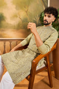 Green Silk Blend Solid Embroidered Straight Kurta MKU1493