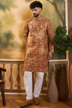 Brown Cotton Batik Embroidered Straight Kurta MKU1461