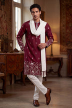 Maroon Silk Blend Solid Embroidered Straight Kurta Trouser with Dupatta MKPD1945