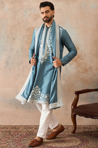 Blue Silk Blend Woven Design Floral Straight Kurta Sets MKPD1039