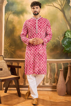 Red Silk Blend Embroidered Shibori Straight Kurta With Trousers MKSET1417