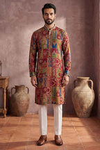 Viscose Rayon Multi Abstract Printed Calf Length Straight Kurta With Trousers MKSET1983