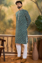 Teal Viscose Rayon Shibori Embroidered Straight Kurta MKU1416