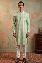 Multi Silk Blend Abstract Printed Kurta With Trousers MKSET2251