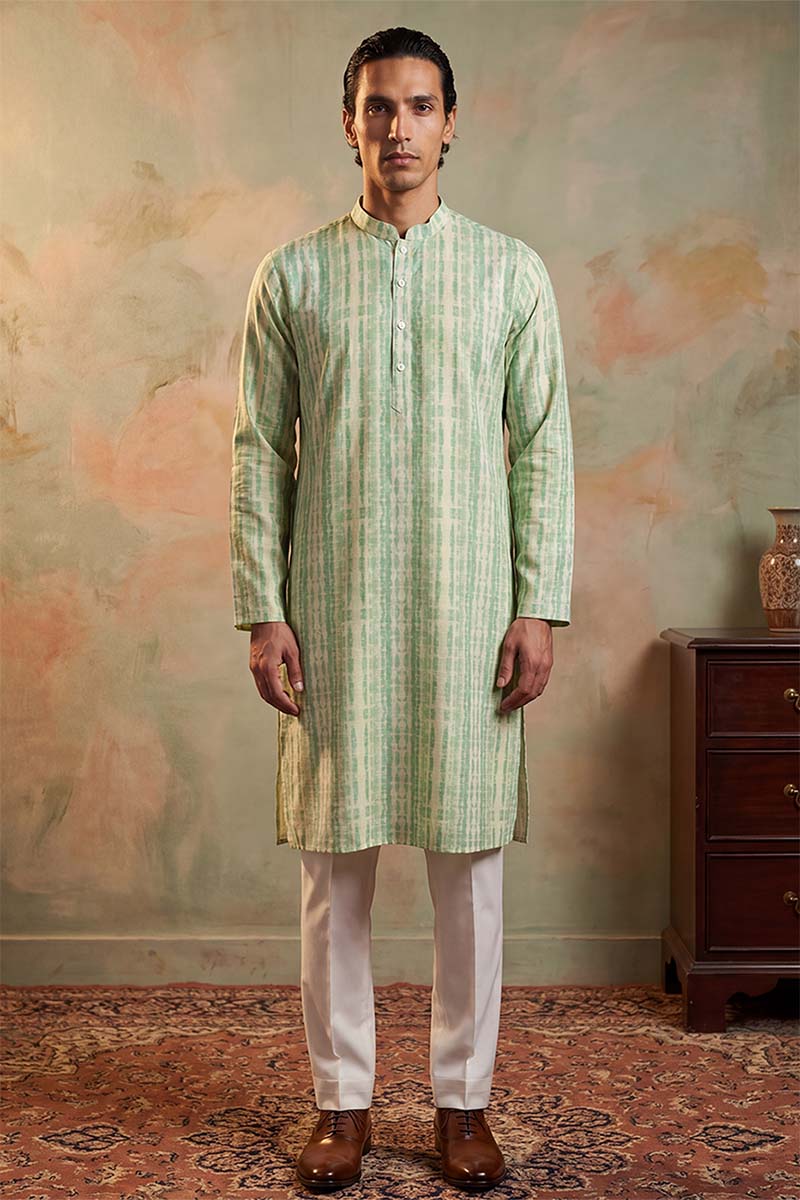 Multi Silk Blend Abstract Printed Kurta With Trousers MKSET2251