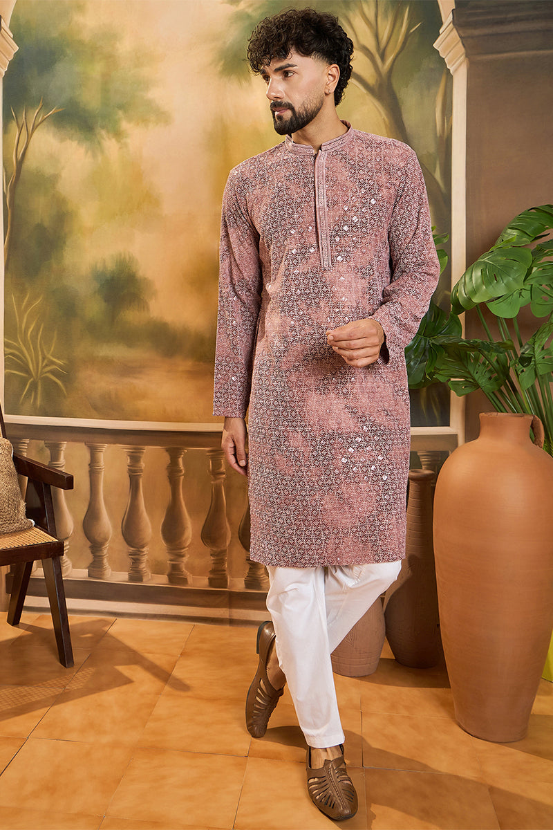 Brown Viscose Rayon Shibori Embroidered Straight Kurta MKU1484
