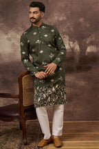 Green Silk Blend Solid Embroidered Straight Kurta MKU1338