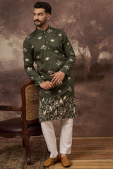 Green Silk Blend Solid Embroidered Straight Kurta MKU1338