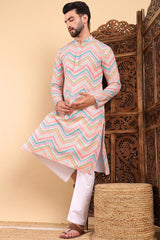 Teal Viscose Rayon Chevron Printed Straight Kurta with Trousers MKSET1008TIL