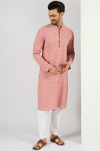 Pink Viscose Rayon Solid Embroidered Long Straight Kurta For Men MKU1060