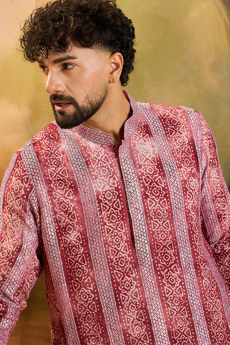 Red Viscose Rayon Batik Printed Straight Kurta MKU1482