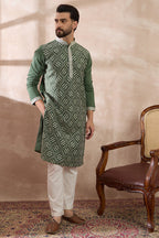 Green Silk Blend Embroidered Mandarin Collar Straight Kurta With Trouser MKSET2081