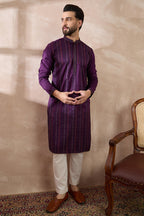 Purple Silk Blend Embroidered Mandarin Collar Straight Kurta MKU2038