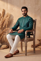 Teal Silk Blend Woven Design Straight Kurta MKU1838