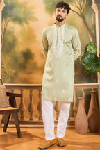 Green Silk Blend Solid Embroidered Straight Kurta MKU1492